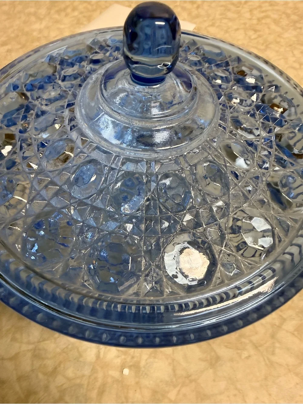 Blue Pressed Glass Covered Serving Bowl - Home Dining